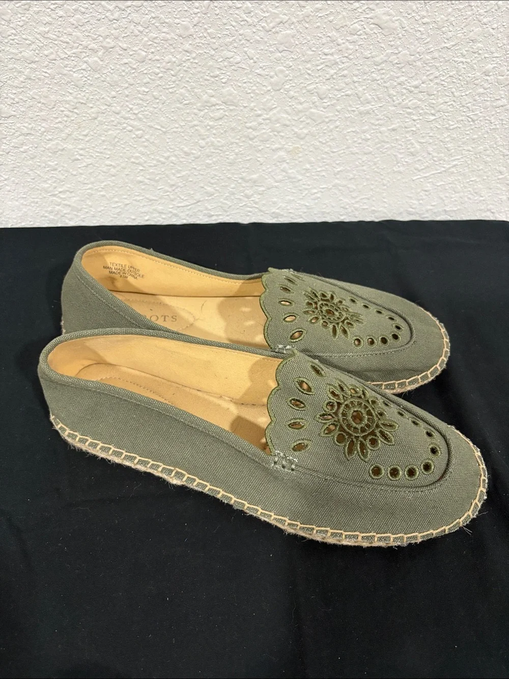 Talbots Olive Green Embellished Espadrille Flats